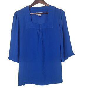 Chadwick's Womens Size 14 Blue Semi Sheer 3/4 Sleeve Blouse Tie Back